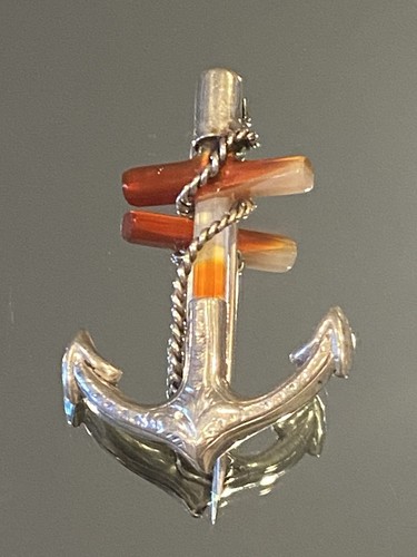 Stunning Antique Sterling Agate Anchor Brooch 4.41gr - Picture 2 of 8