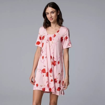 SIMPLY VERA VERA WANG Nightgown Sleep Shirt Womens Rose Floral Pink Size XL NWT