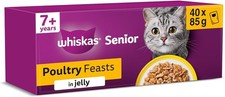40 x 85g Whiskas 1+ Poultry Feasts Mixed Adult Wet Cat Food Pouches in Jelly 4.56 per kilo