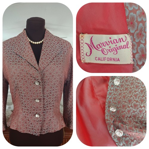 Vintage 40s 50s Ladies Blazer Suit Jacket Iridescent Floral STUNNING SZ S