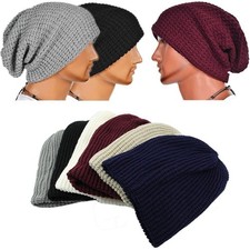 Image of Men Knitted Slouch Beanie Hat Skull Baggy Winter Warm Oversize Skateboard Cap