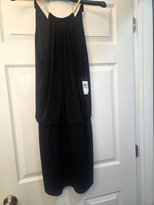 GUESS Los Angeles Black Halter Chain Satin Sheath Dress Above Knee Length Size 8