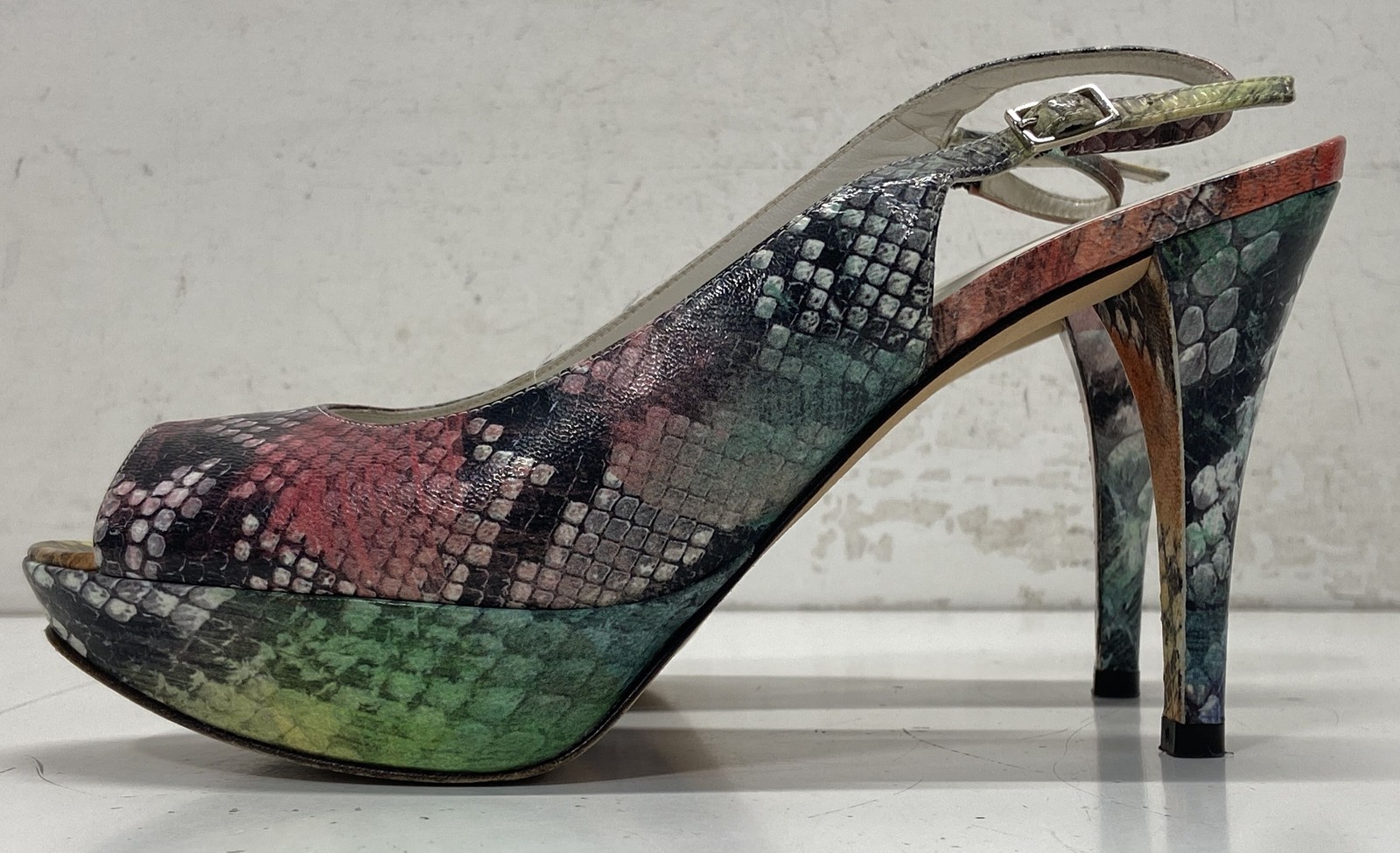 Stuart Weitzman Python Print Pee Toe Slingback He… - image 1