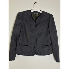 Vintage Forecaster of Boston Wool Tweed Blazer Gray Navy Piping Size 11/12
