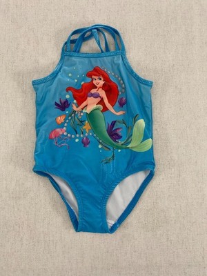 Disney Princess Swimsuit Girls 3T Blue Ariel One Piece Crisscross Back Lined