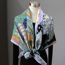 70 Cashmere 30 Silk Shawl 53'' Scarf Bandana Green cloud Print Neckerchief Wrap