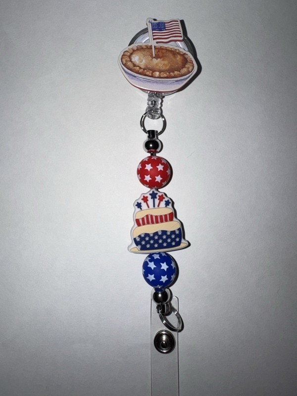 Retractable Badge Reel Patriotic USA 4th of July. Apple pie