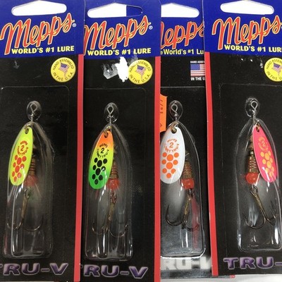 4PC  Mepps Comet Tru-V Assorted  1/6oz Size 2 Pink, White, Fire Tiger, Yellow