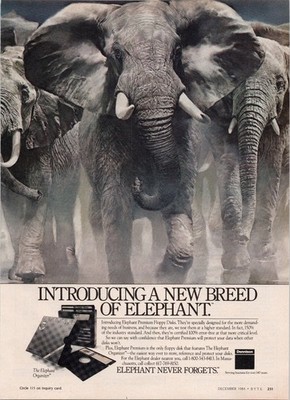 Dennison Elephant Premium Floppy Disks Vintage Print Ad 1984