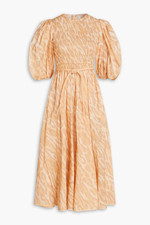 Zimmermann, Violet Shirred Bodice Midi Dress, NEW W TAG, Orange, 0 ZIM 8 UK 4 US