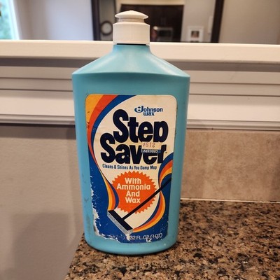 1981 Johnson Wax Step Saver Floor Finish Full Blue Bottle 90% Full