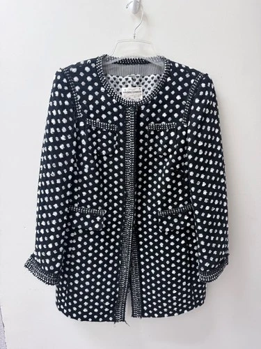 Maison Common Black White Tweed Bouclé Jacket Polka Dot Size 42 - product listing photo