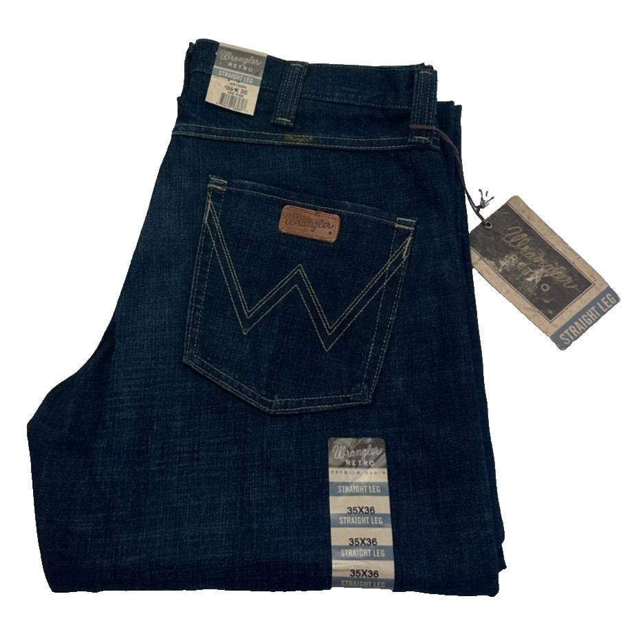 Wrangler Retro Straight Relaxed Premium Denim Cotton Mens Jeans W35 L36 Blue 13090₽