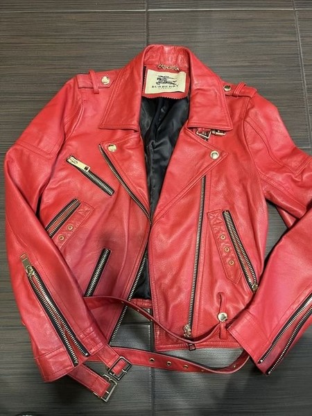 Women Burberry Leather Jacket Red