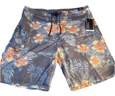 Roundtree  Yorke Men  s Board Shorts, Gray Floral Stretch, Size 38, NWT