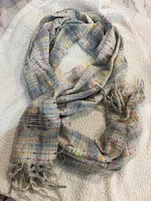Women's Woven Plaid Rectangle Scarf Wrap w/ Fringe, Gray White Multicolor