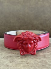 Versace Men’s Medusa Head Buckle Cardinal Red Leather Belt