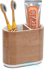 Toothbrush Holders Toothpaste Organizer for Bathrooms, Wood Grain