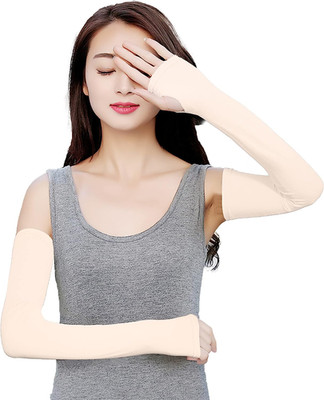 Women Outdoor Sun Block Soft Long Arm Sleeves Fingerless Gloves