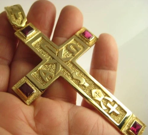 Pectoral Cross for Bishops and Priests - Gold plated over brass - 226Red