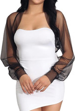 Wedding Tulle Bolero Shrug Evening Jacket Long Sleeve Bridal Party Mesh Cardigan