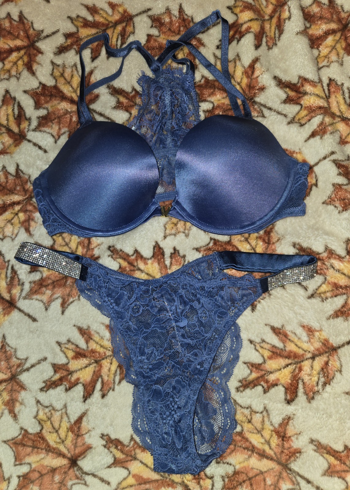 Victoria’s Secret Very Sexy  Rhinestone Shine Strap Push-Up Bra Thong Set