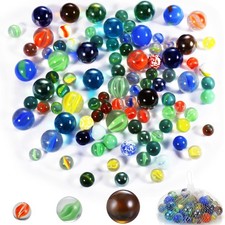 Glass Marbles, Bulk 100Pcs Cat Eye Mix Colors Medium Sized Thick Marble Decorati