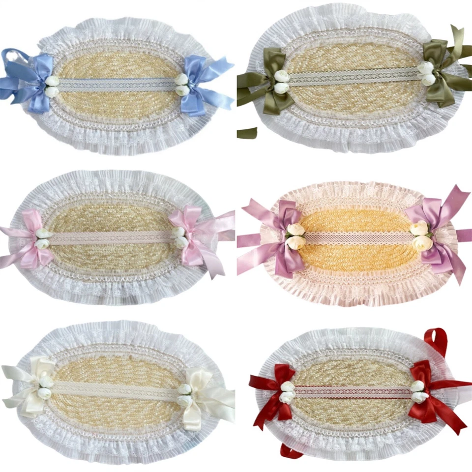 Victorian Women Poke Bonnet Hat with Florals Classic Lolita Straw Hat Tea Party - Image 2 of 4