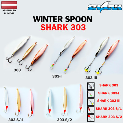 303 SHARK ICE FISHING SPOON, Galvanic, Brass, 30,40,50 mm, Vertical Jig, VMC