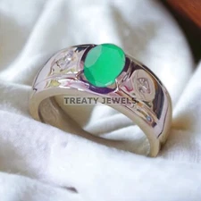 Emerald Oval Cut Gemstone With 925 Sterling Silver Ring For Men's #A325