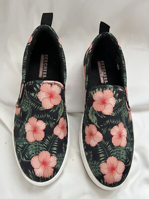 Skechers Poppy Washable Floral Print Slip-Ons Tropic' Gal Black 155318 