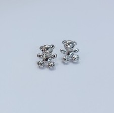 E0878 Silver Tone Metal Dainty Teddy Bear Design Mini Stud Style Earrings