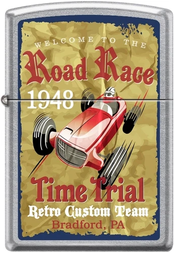 Zippo 1948 Road Race Time Trial Bradford, PA Retro Poster Street Chrome New Rare