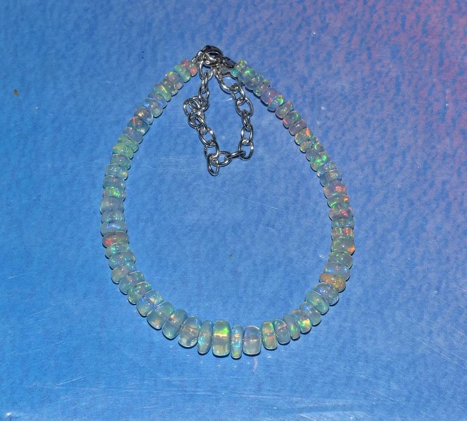 New 6.5" Beads Bracelet 925 Sterling Silver Natural Ethiopian Fire Opal Gemstone Foto 2 de 4