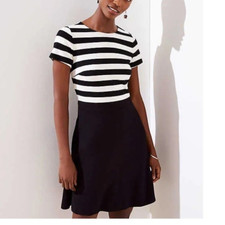 Ann Taylor Loft Black White Striped A-Line Short Sleeve Stretch Dress Size 0
