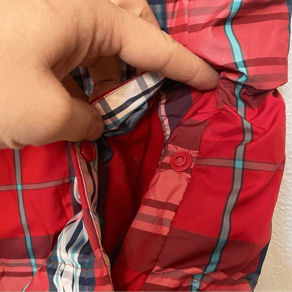 Lands End Acolchado Puffer Rojo Azul Cuadros Plumón Relleno Invierno Chaleco Niñas M 10/12 Foto 4 de 4