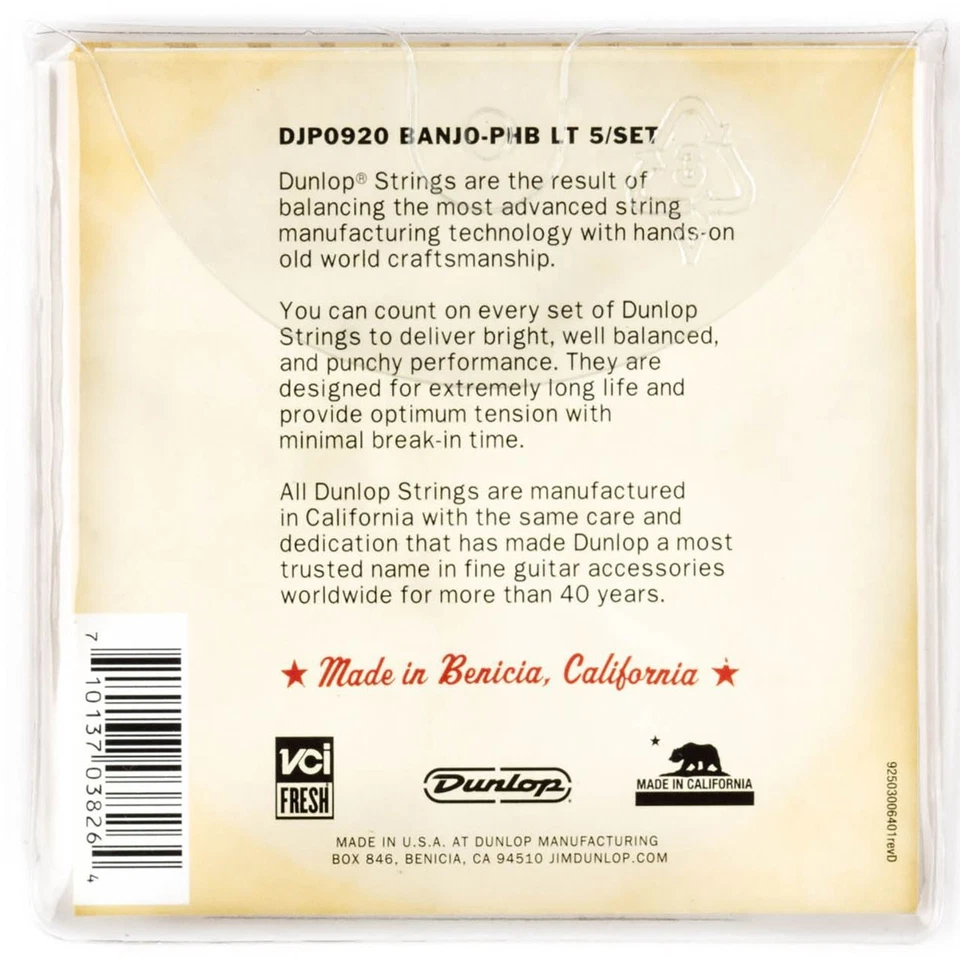 Dunlop DJP0920 Americana Series Phosphor Bronze Banjo Strings, 5-String, Light - Image 2 of 2