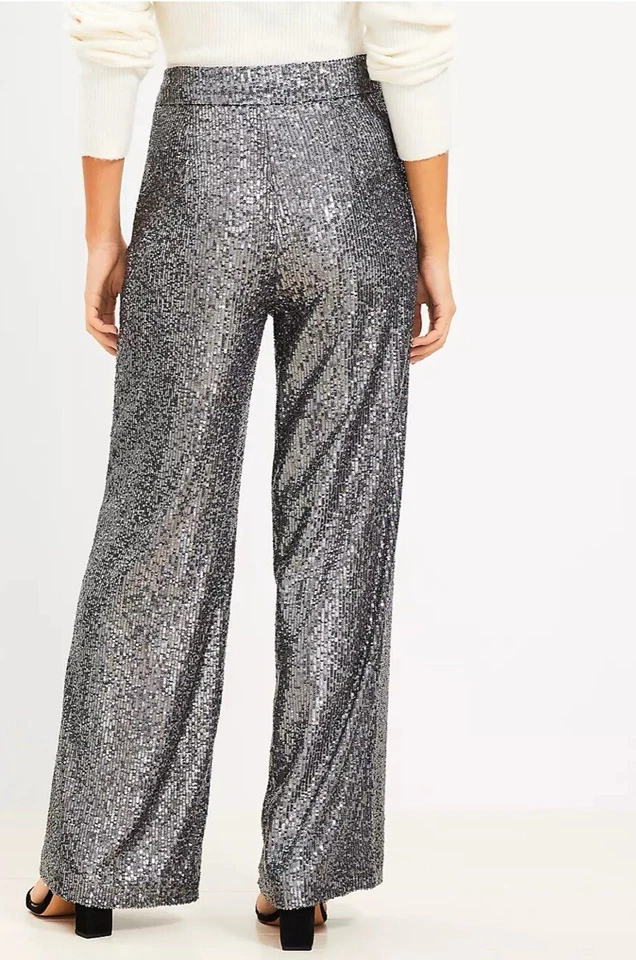 New Ann Taylor SilverSequin Side Zip Wide Leg Pant, Women's Size 8 - Image 3 of 4