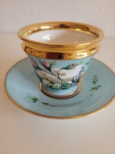 C.T. Altwasser antike Prunktasse & Sprüchetasse Vitrinenstück "Dem Bräutigam"