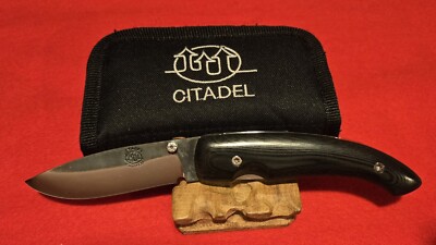 Citadel 5'' Handmade Folding Knife Bolar N690 Blade Black Micarta Handle Filework