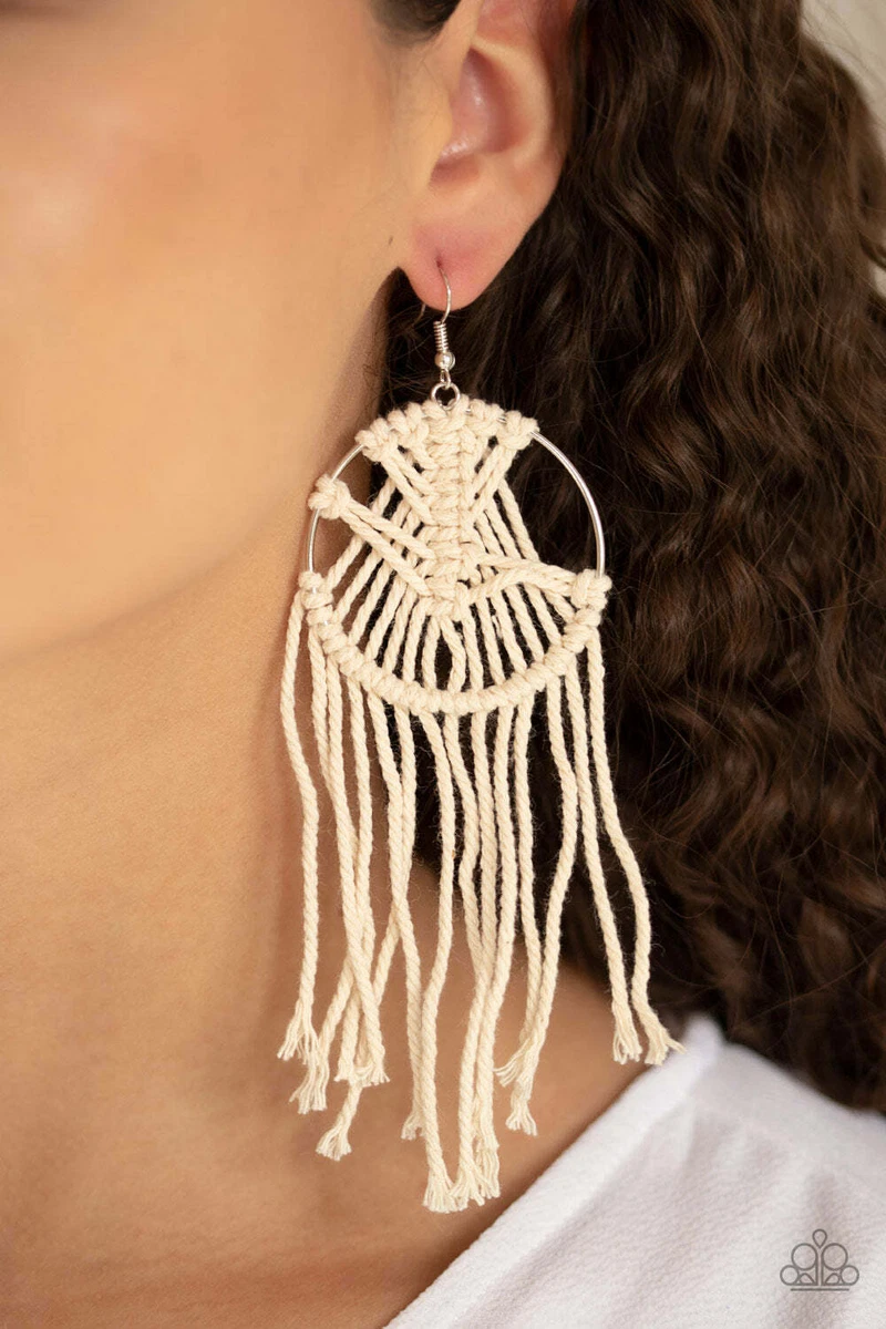 Paparazzi MACRAME Myself and I White Earrings