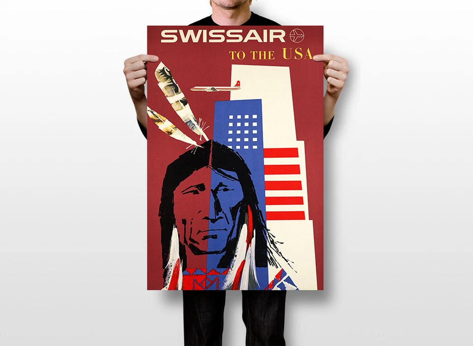 Usa Skyscrapers Indian Swissair Dc 6B 1958 Vintage Wall Art Home - POSTER 20x30 - Image 2 of 4