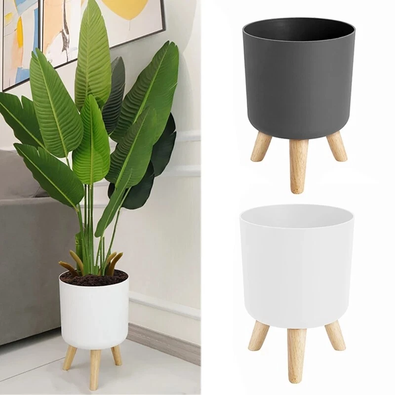 Modern Plant Pots with Wooden Legs Holder Bedroom Living Room