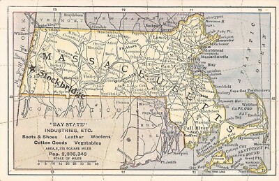 MASSACHUSETTS MAP - 1900 Population Recorded