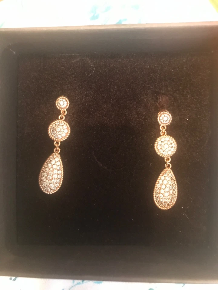 PENDIENTES BRONCE, GOTA Y CIRCONITAS CÚBICAS B14ORB17, ROSA, POR REBECCA HECHOS EN ITALIA Foto 2 de 4