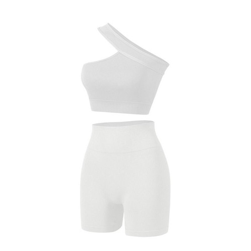 2 Stück Gerippte Yoga Outfits Hohe Taille Sport BH Damen Trainingssets Übung - Bild 20 von 20