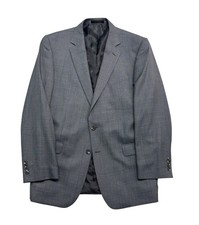 Jos A Bank 44L Gray Blue Windowpane Silk Wool Blazer Jacket Sport Coat Reserve