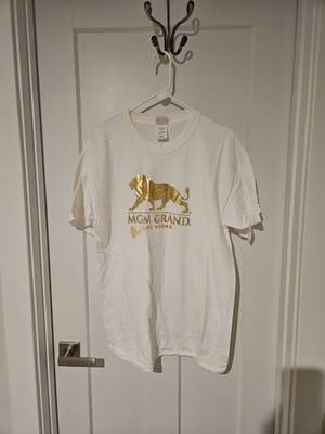 Mens Vintage White MGM Grand Casino Las Vegas Gold Lion T Shirt Size L