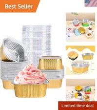 40 Pack Mini Cake Pans with Lids, 5oz Square Aluminum Foil Brownie Baking Cup...