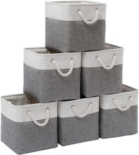 Cube Storage Bins 6 Pack Collapsible Fabric 11 Inch Organizer Cubes White Gray